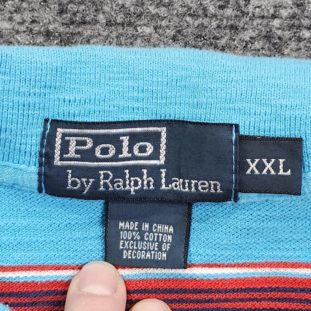 Polo By Ralph Lauren Polo Shirt Mens 2XL Blue Multicolor Serape Striped Textured - Picture 2 of 7